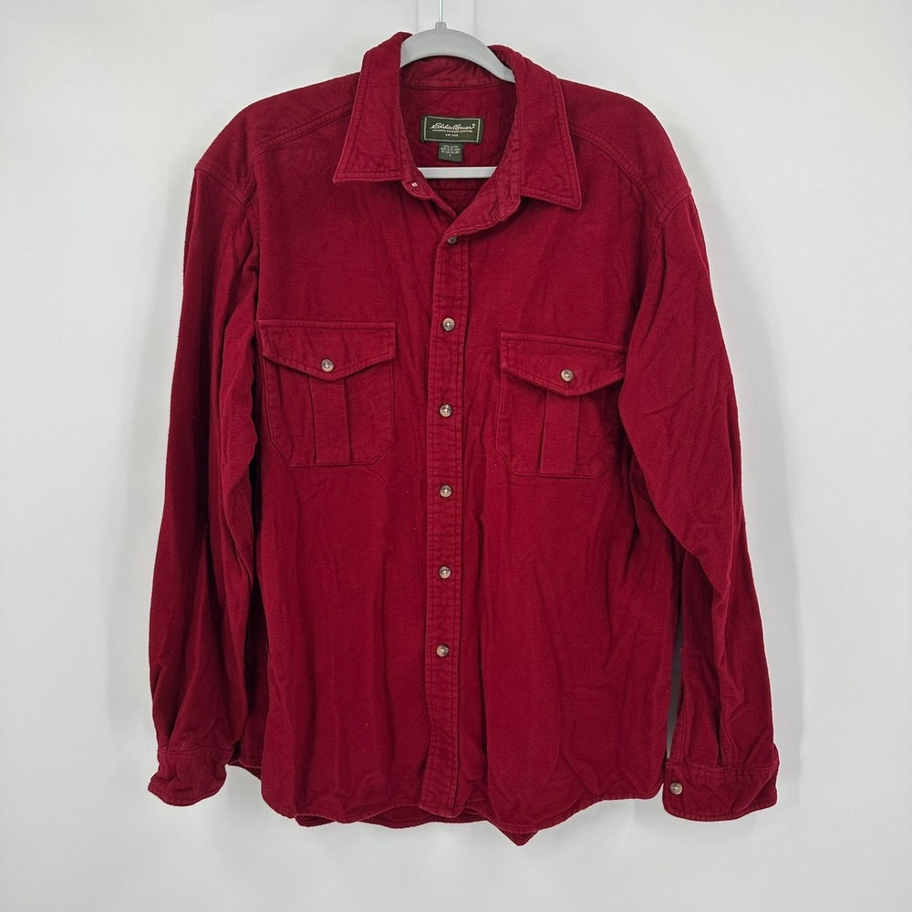 Eddie Bauer Mens Heavy Cotton Flannel Shirt Size L Lumberjack Rugged Outdoors